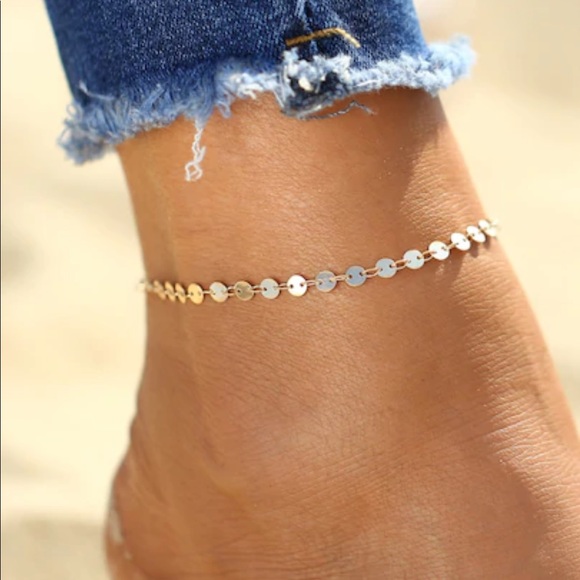 LAST ONE Gold Dainty Disc Chain Anklet - Picture 2 of 4
